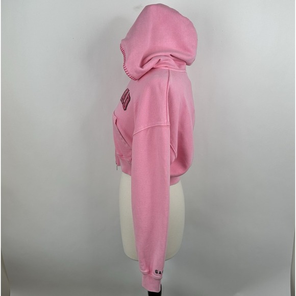 NWT GAP MadHappy Full Zip Crop Hoodie Sweatshirt MEDIUM Pink Embroidered Logo - Picture 10 of 16